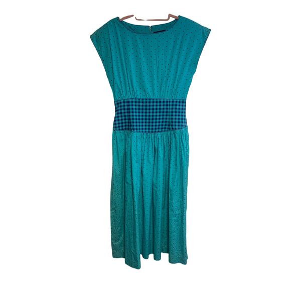 [Vintage] Kathryn Conover 100% Cotton Teal/Navy Polka Dot Maxi Dress - Size 8 - Picture 1 of 7